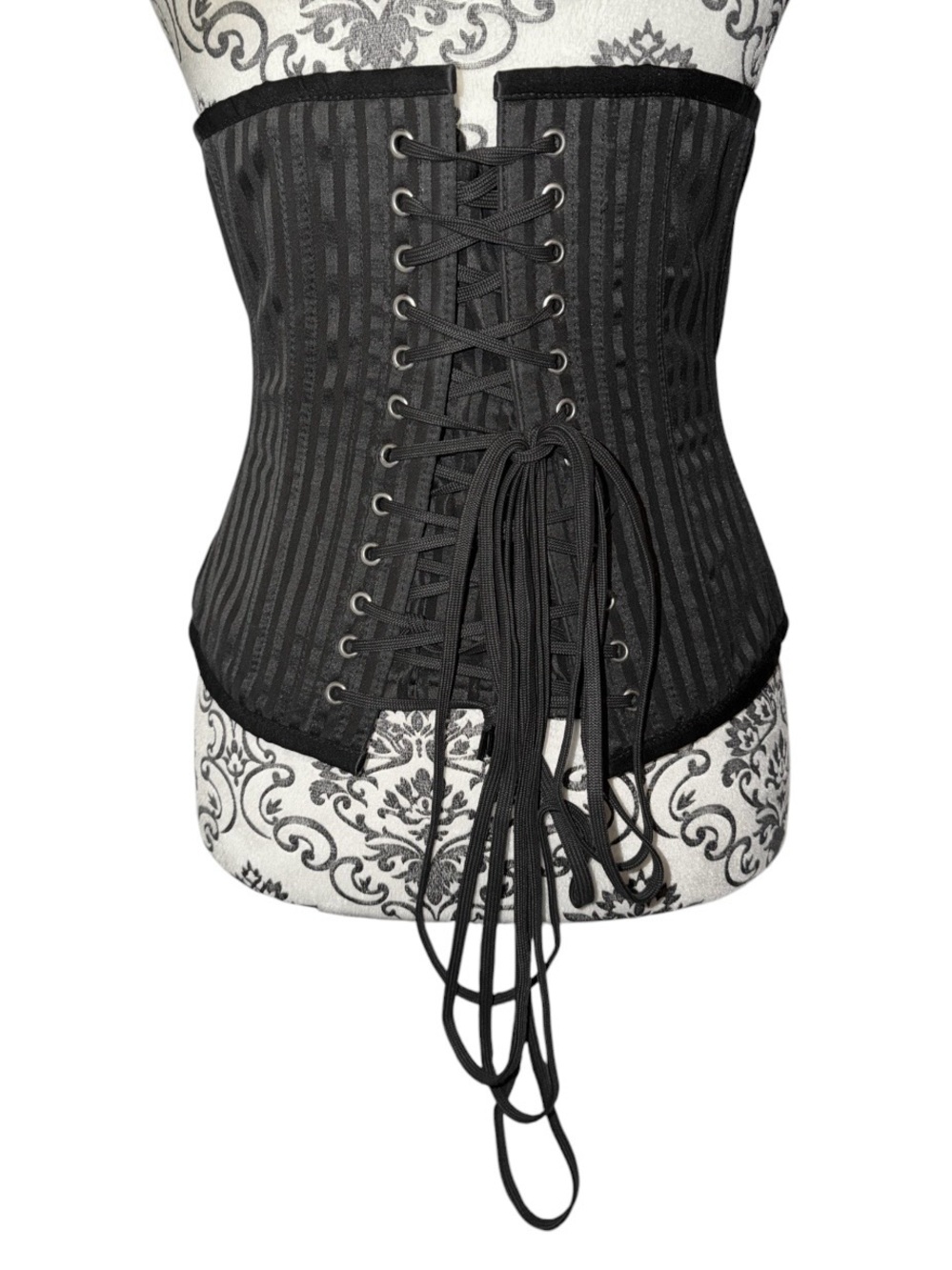 Corset Story Black Striped Brocade Steel Boned Under Bust Waist Trainer Corset - Picture 3 of 8
